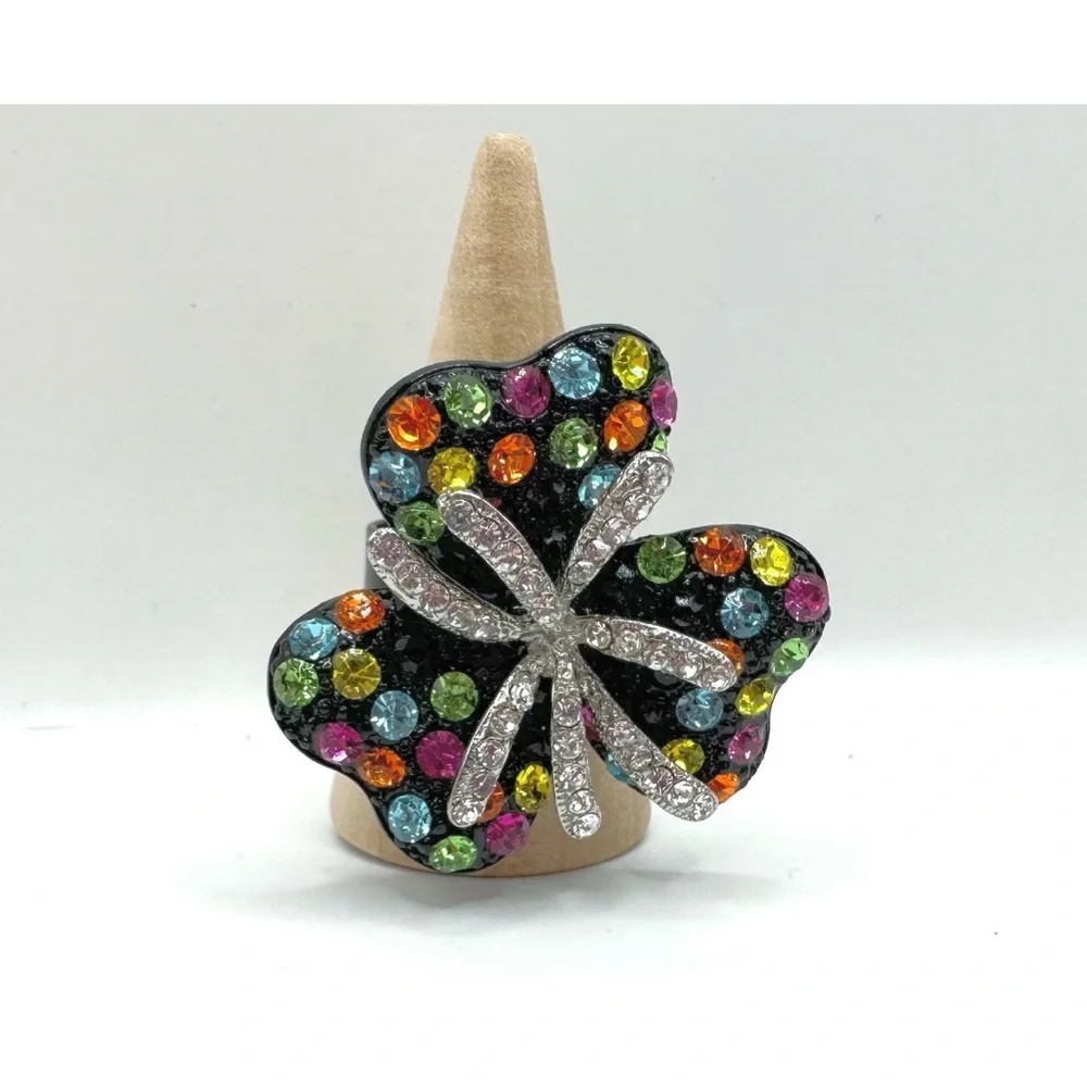 Multi Colored Rhinestone Flower Shaped Ring